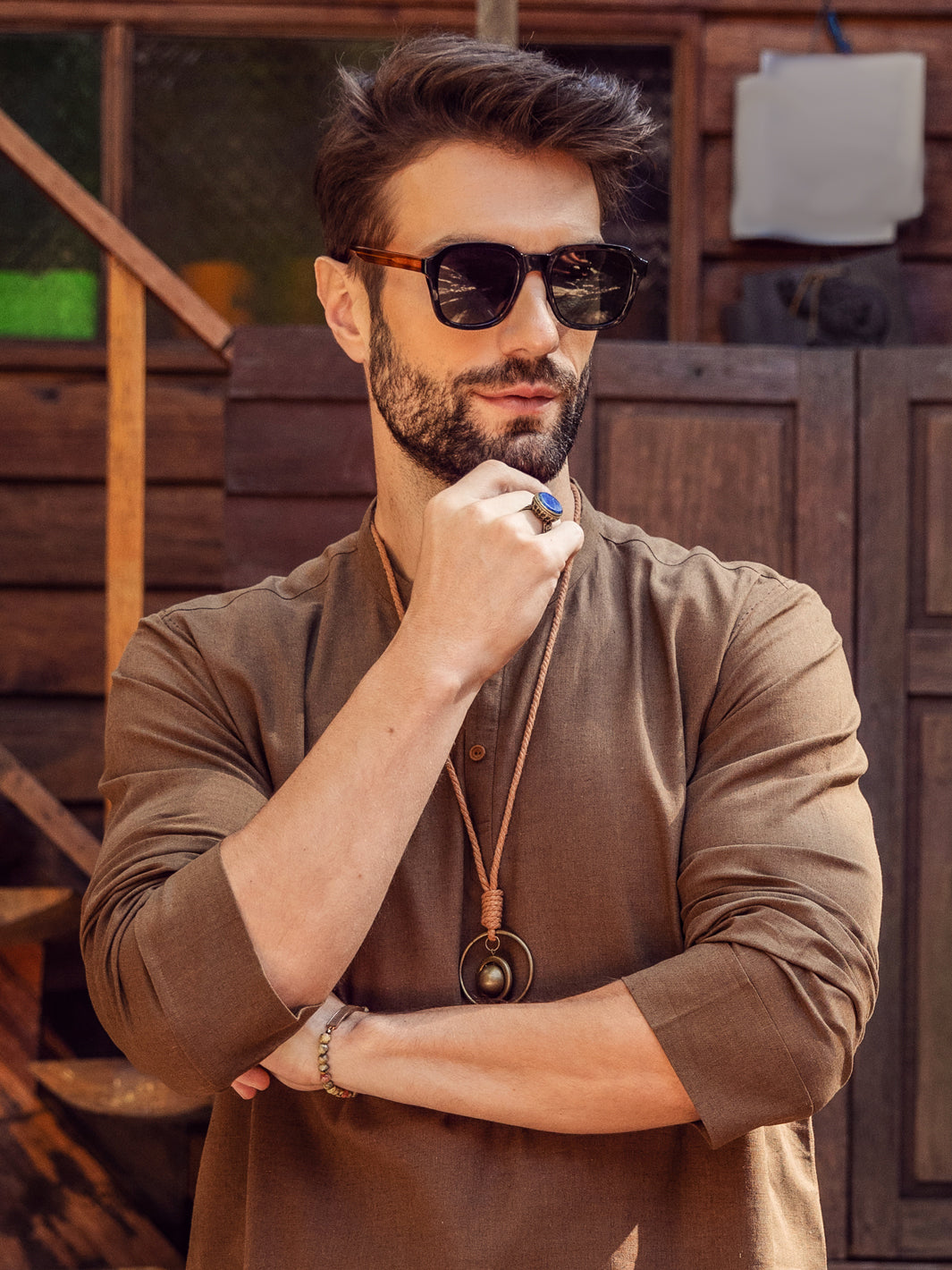 Brown Linen Short Kurta Trouser - ALCR-KT-004