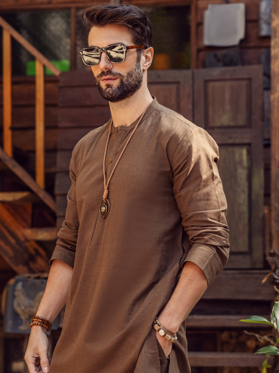Brown Linen Short Kurta Trouser - ALCR-KT-004