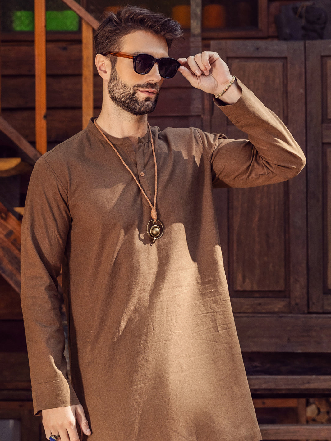 Brown Linen Short Kurta Trouser - ALCR-KT-004