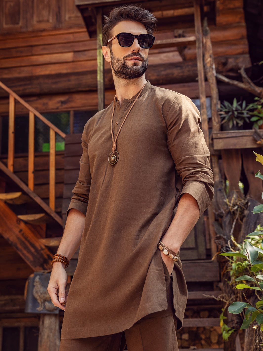 Brown Linen Short Kurta Trouser - ALCR-KT-004