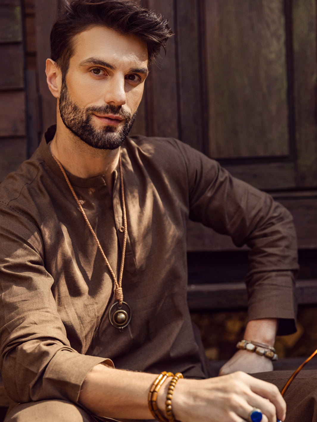 Brown Linen Short Kurta Trouser - ALCR-KT-004