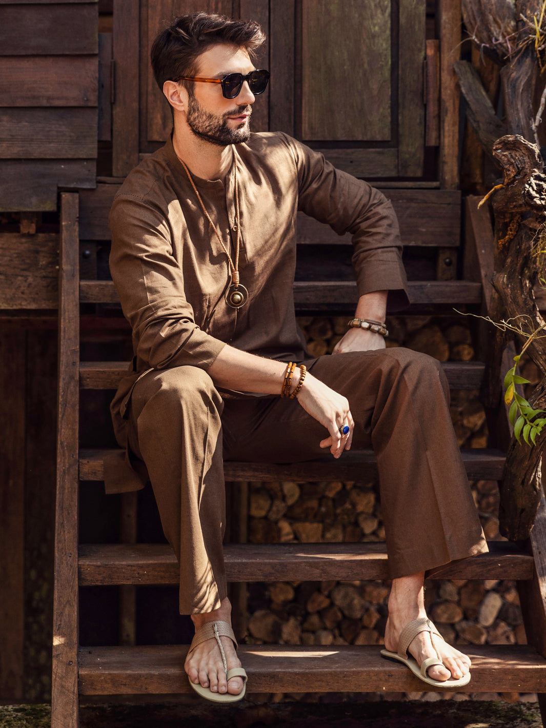 Brown Linen Short Kurta Trouser - ALCR-KT-004
