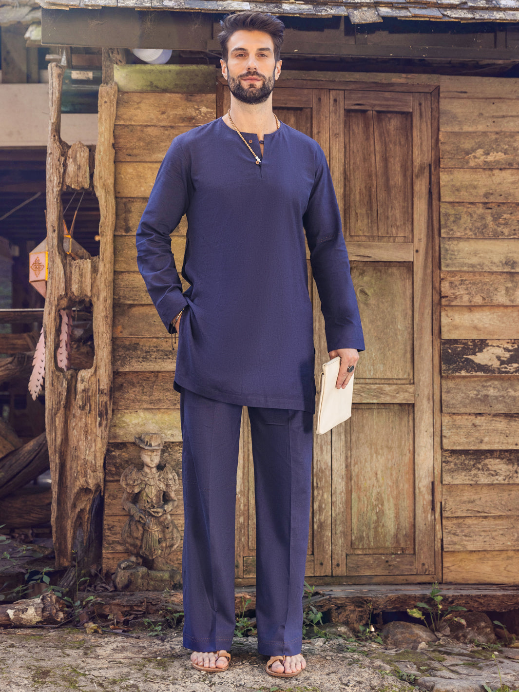 Dark Purple Linen Short Kurta Trouser - ALCR-KT-006