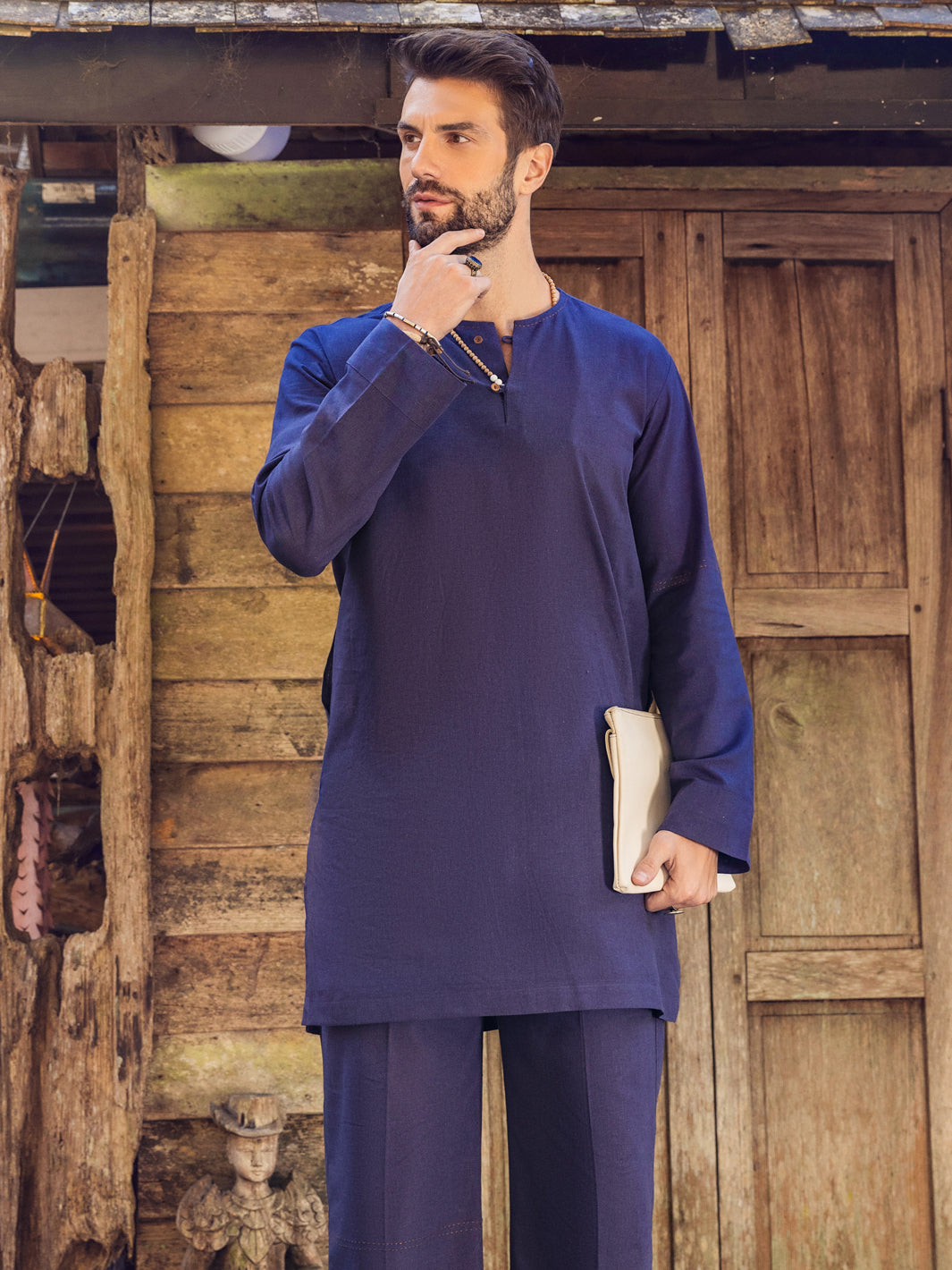 Dark Purple Linen Short Kurta Trouser - ALCR-KT-006