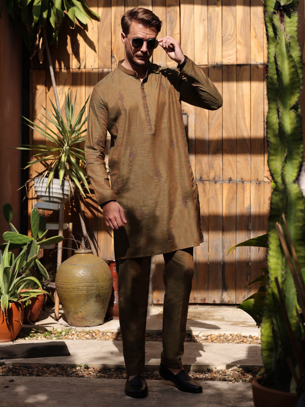 Green Cotton Kurta Trouser - AL-KT-2930 - Almirah Online