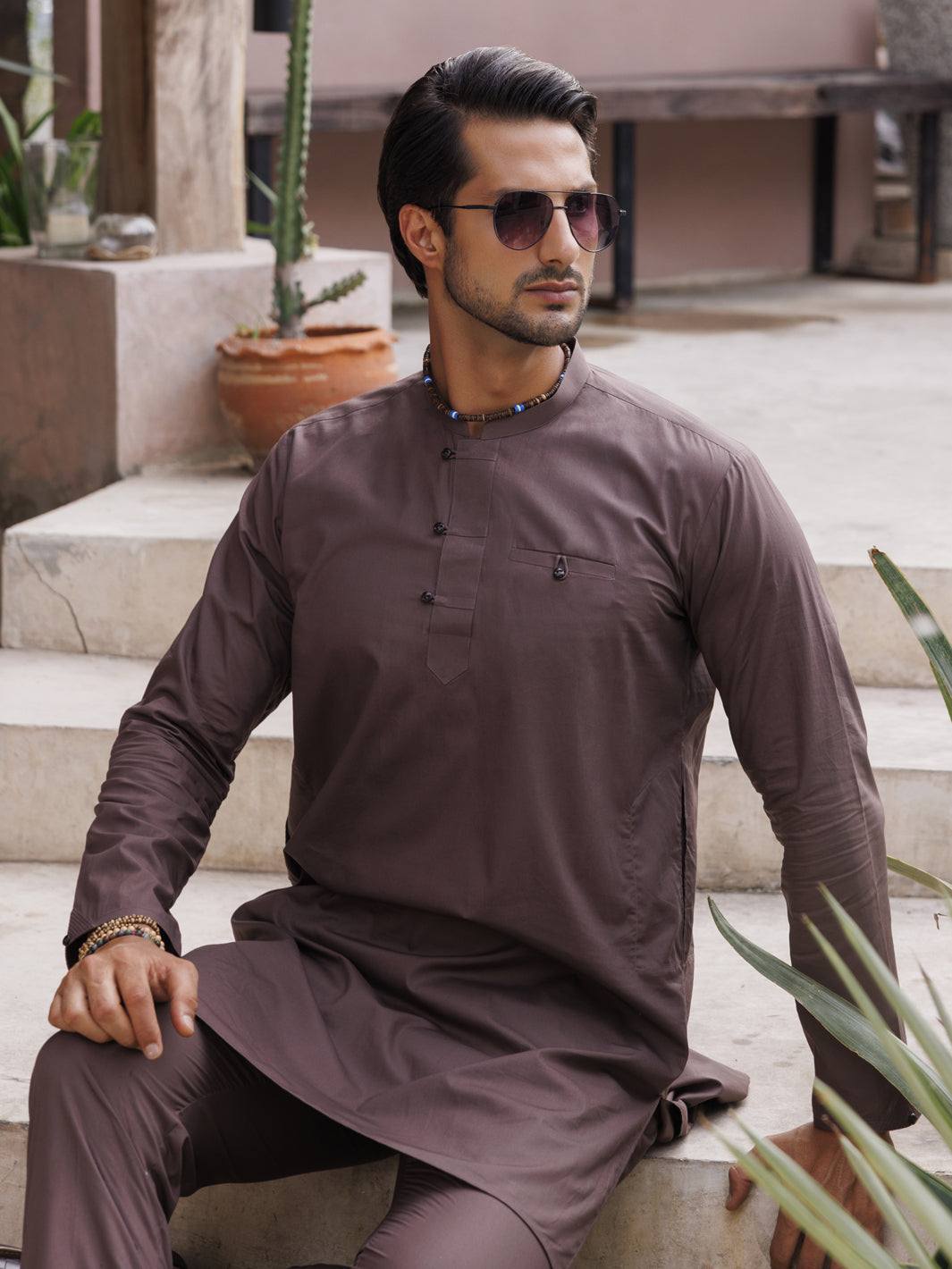 Brown Cotton Kurta Trouser - AL-KT-2978 - Almirah Online