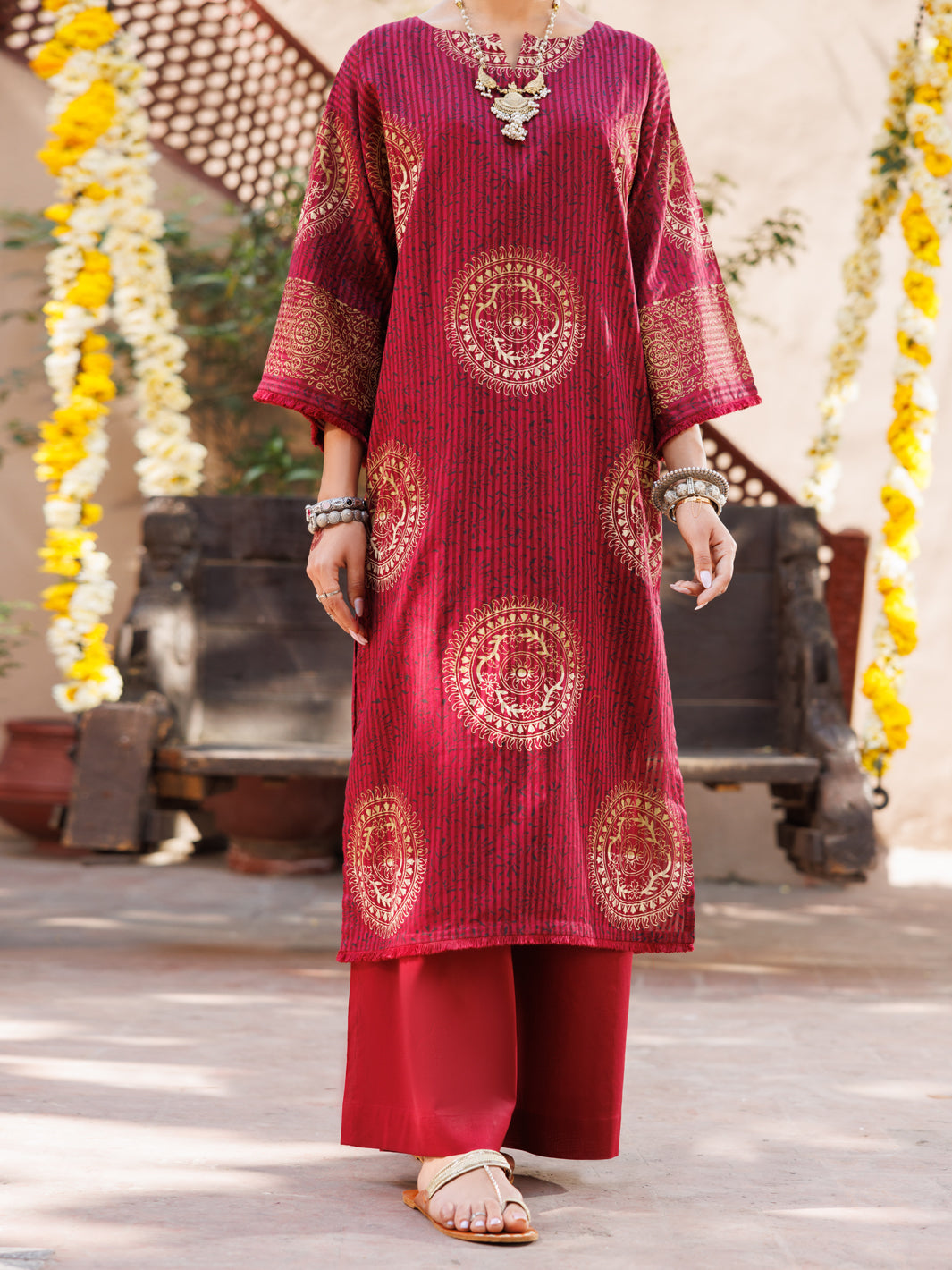 Maroon Dobby Kurti - AL-LK-1061