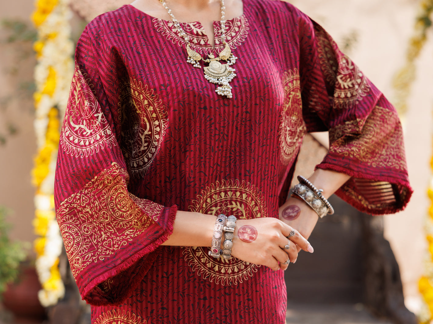 Maroon Dobby Kurti - AL-LK-1061