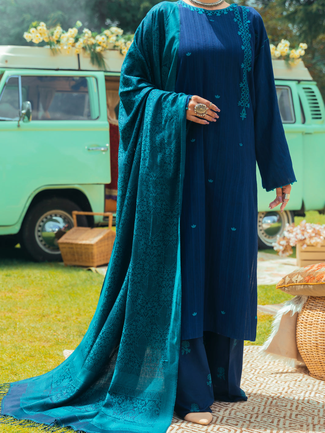 Navy Blue Dobby Jacquard Tunic - AWP-LK-617