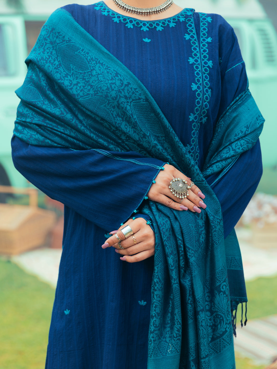 teal blue shawl