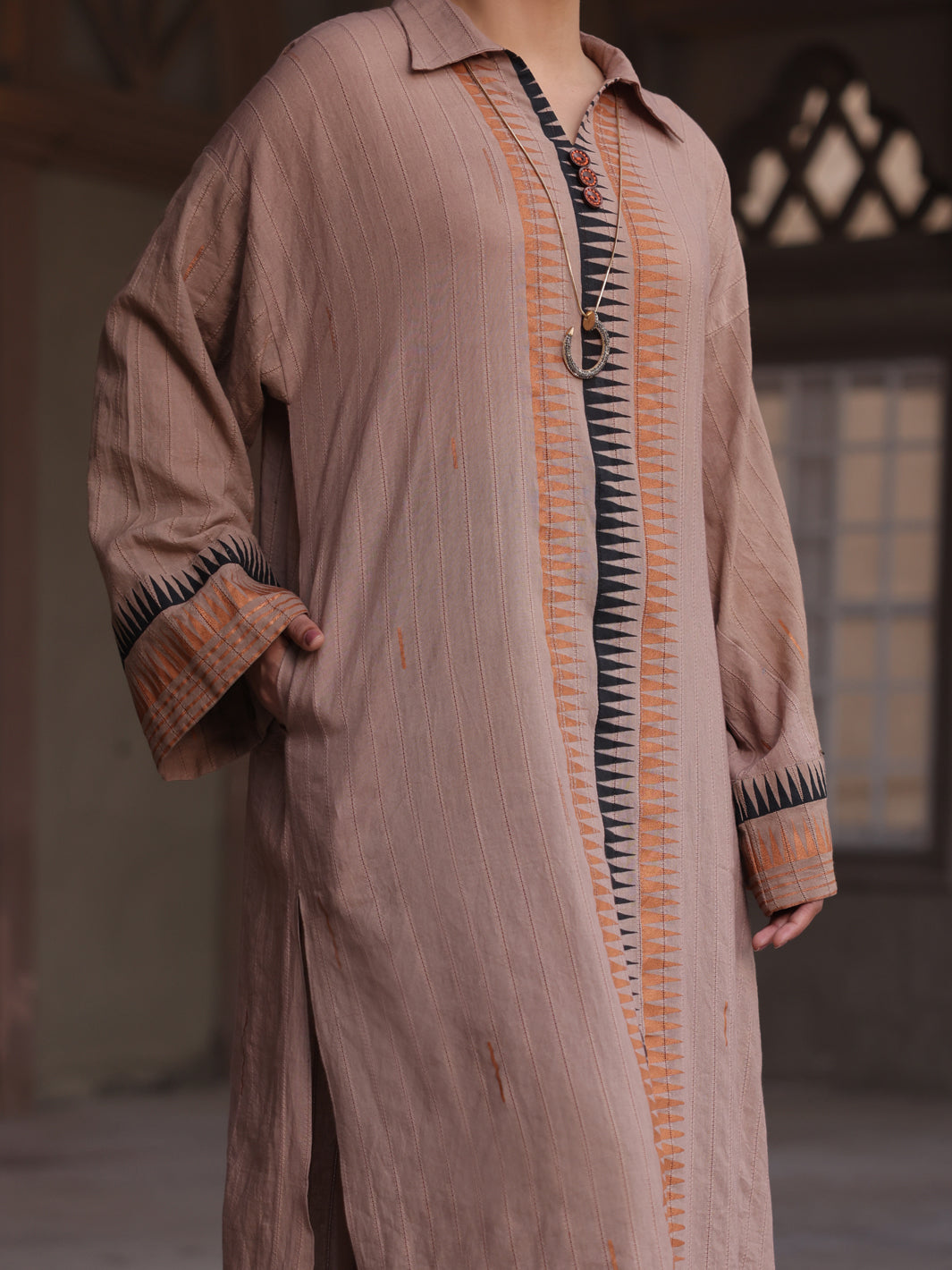 Light Brown Jacquard Tunic - AL-LK-911