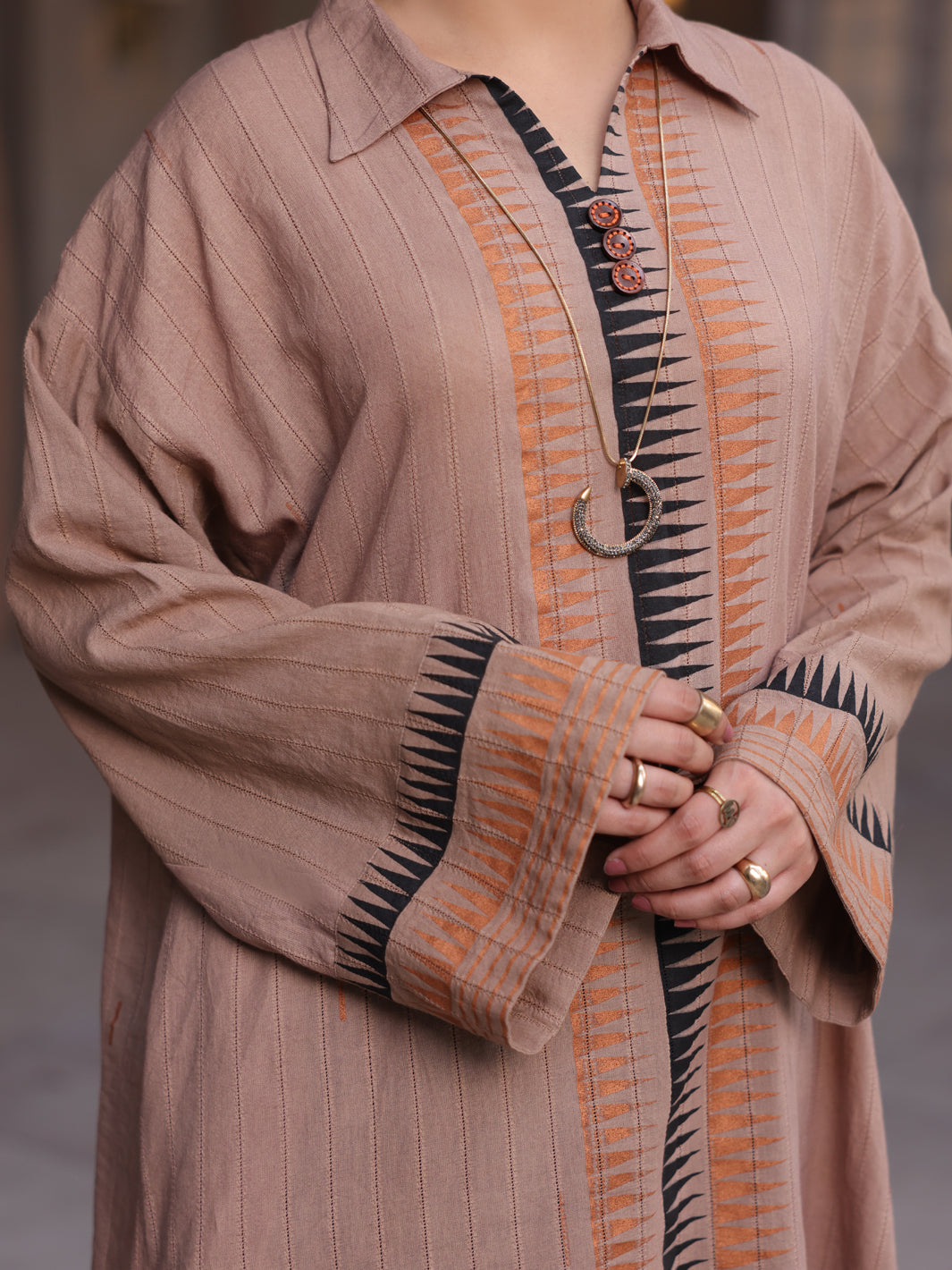 Light Brown Jacquard Tunic - AL-LK-911
