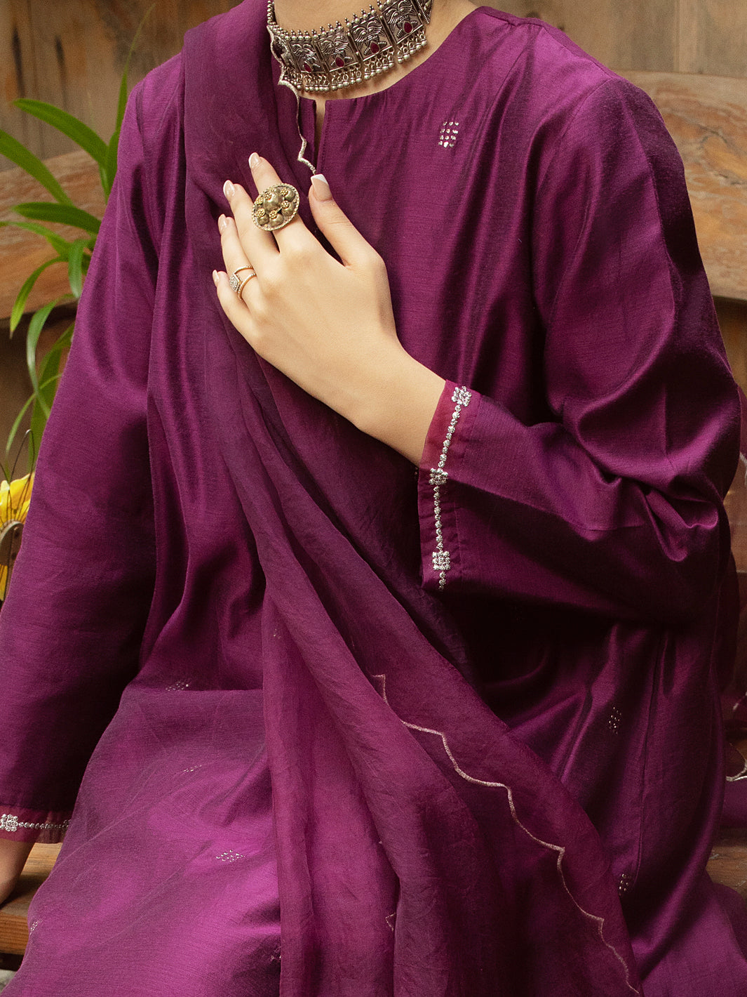 Magenta Modal 2Pc Stitched - ALCR-2PS-LKS-1069