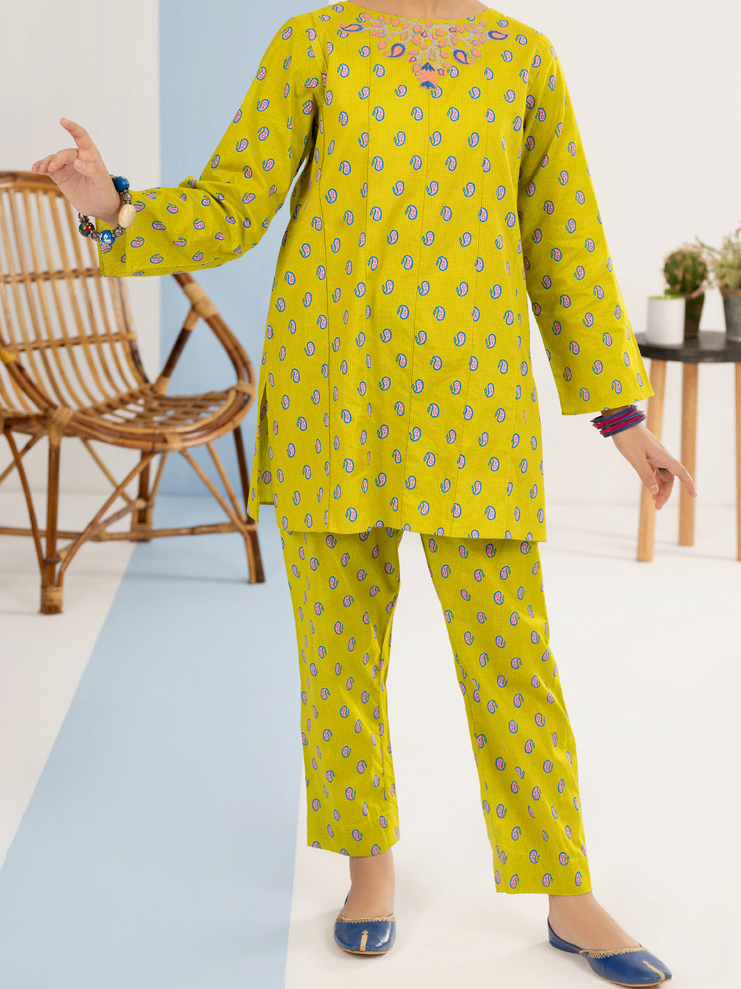 Parrot Green Cambric 2 Piece Stitched - ALT-2PS-LKS-1119 - Almirah Online