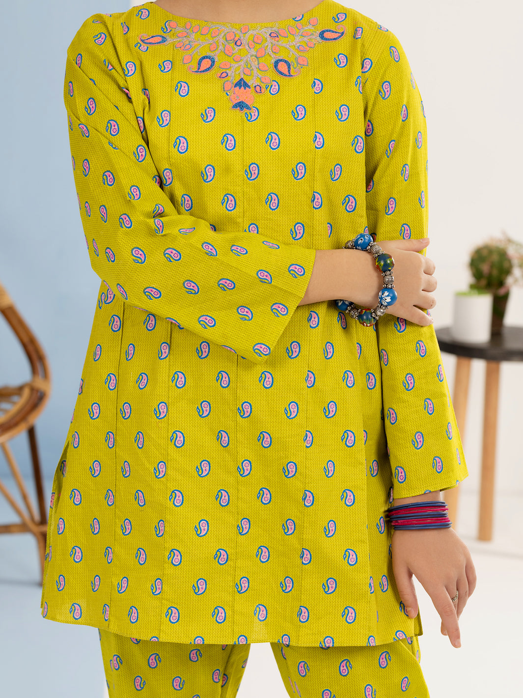 Parrot Green Cambric 2 Piece Stitched - ALT-2PS-LKS-1119 - Almirah Online