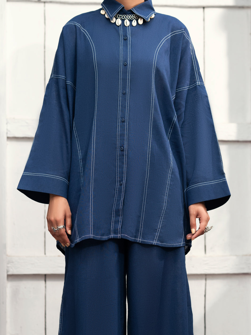 Blue Satin 2 Piece Stitched - AL-2PS-LKS-906