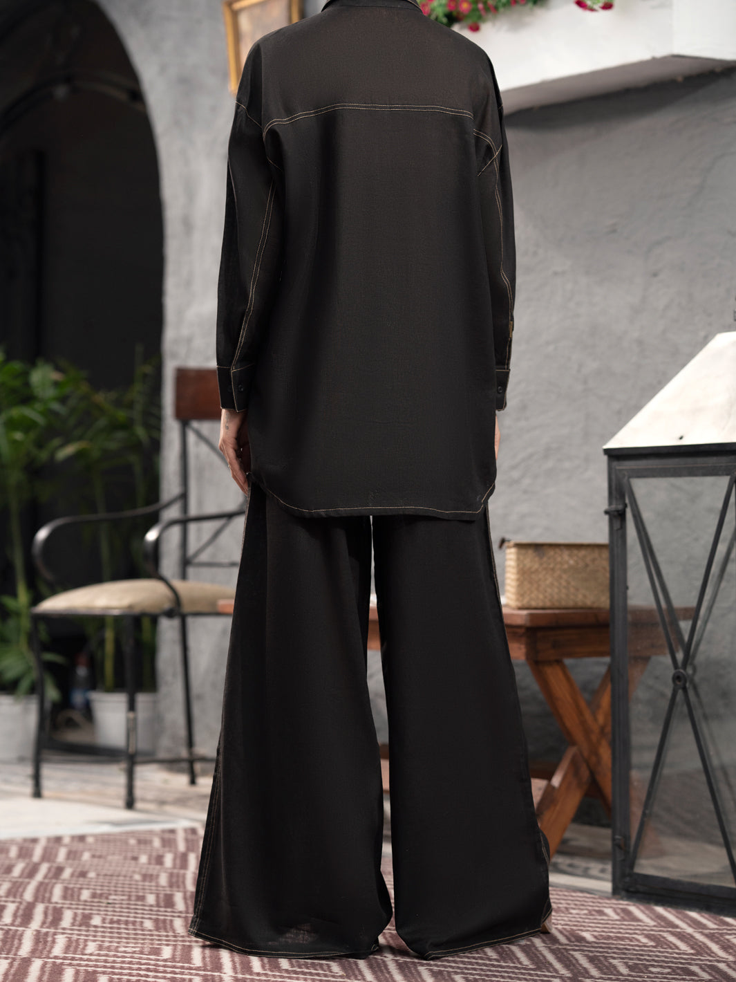 Black Satin 2 Piece Stitched - AL-2PS-LKS-907