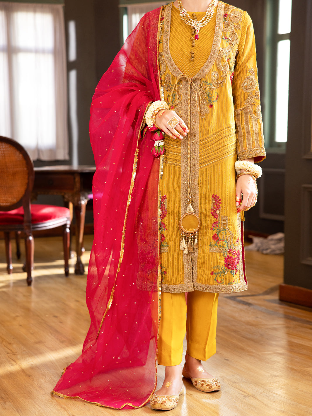 Mustard Khaddi Yarn-Dyed 3 Piece Formal Stitched - AL-3PS-LS-374