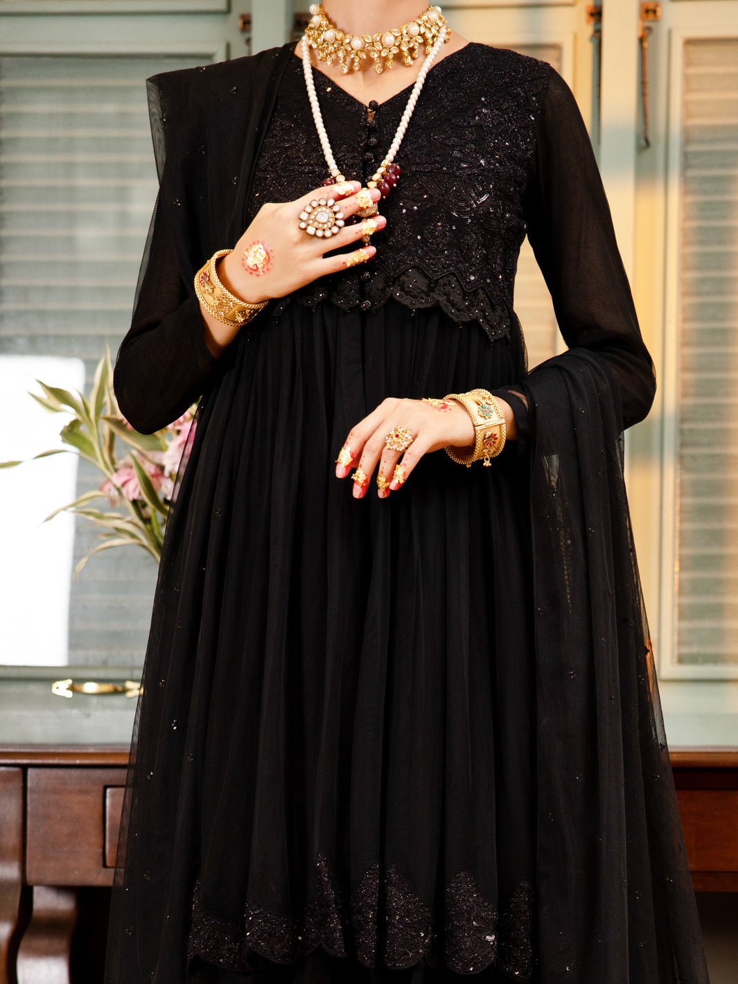 Black Poly-Net 3Pc Formal Stitched - AL-3PS-LS-375