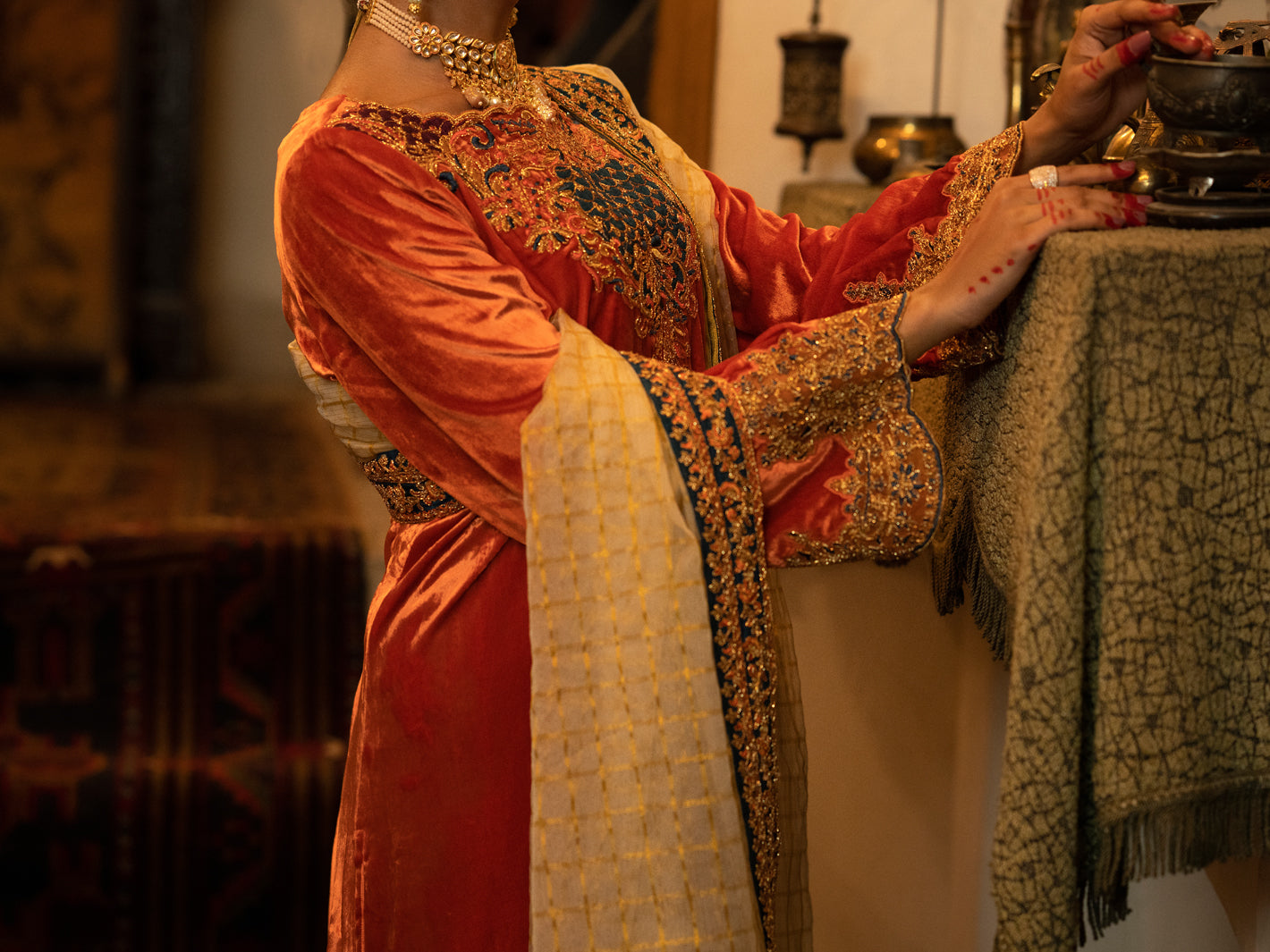 Orange Velvet 3Pc Formal Stitched - AL-3PS-LS-442