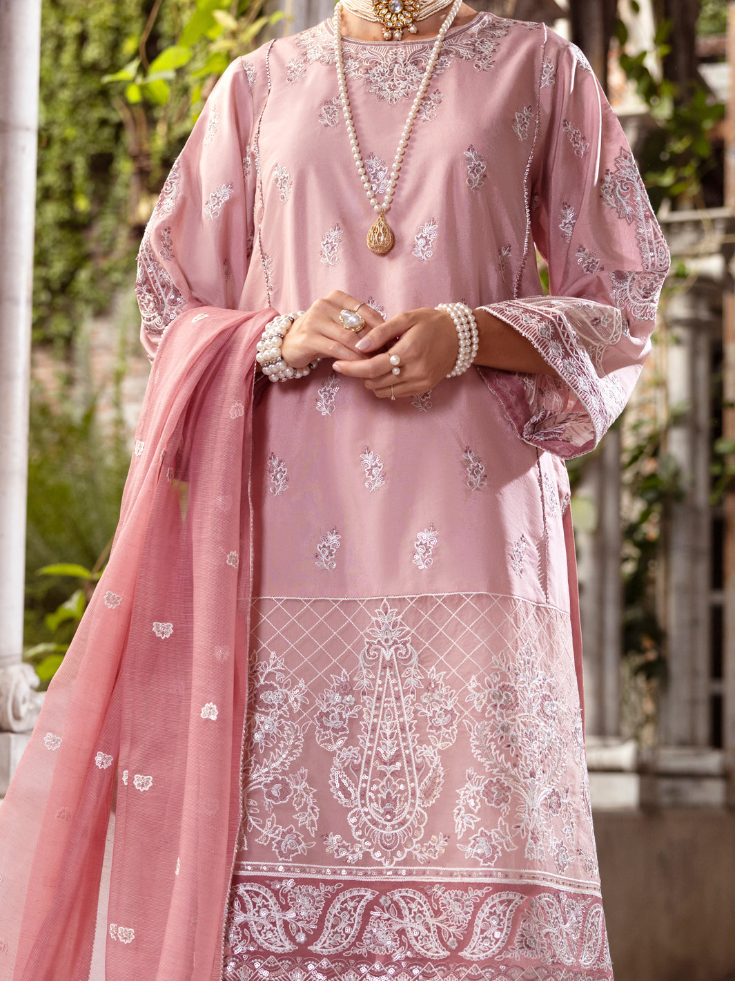 Light Pink Sheesha Silk Formal 3Pc Stitched - AL-3PS-LS-505