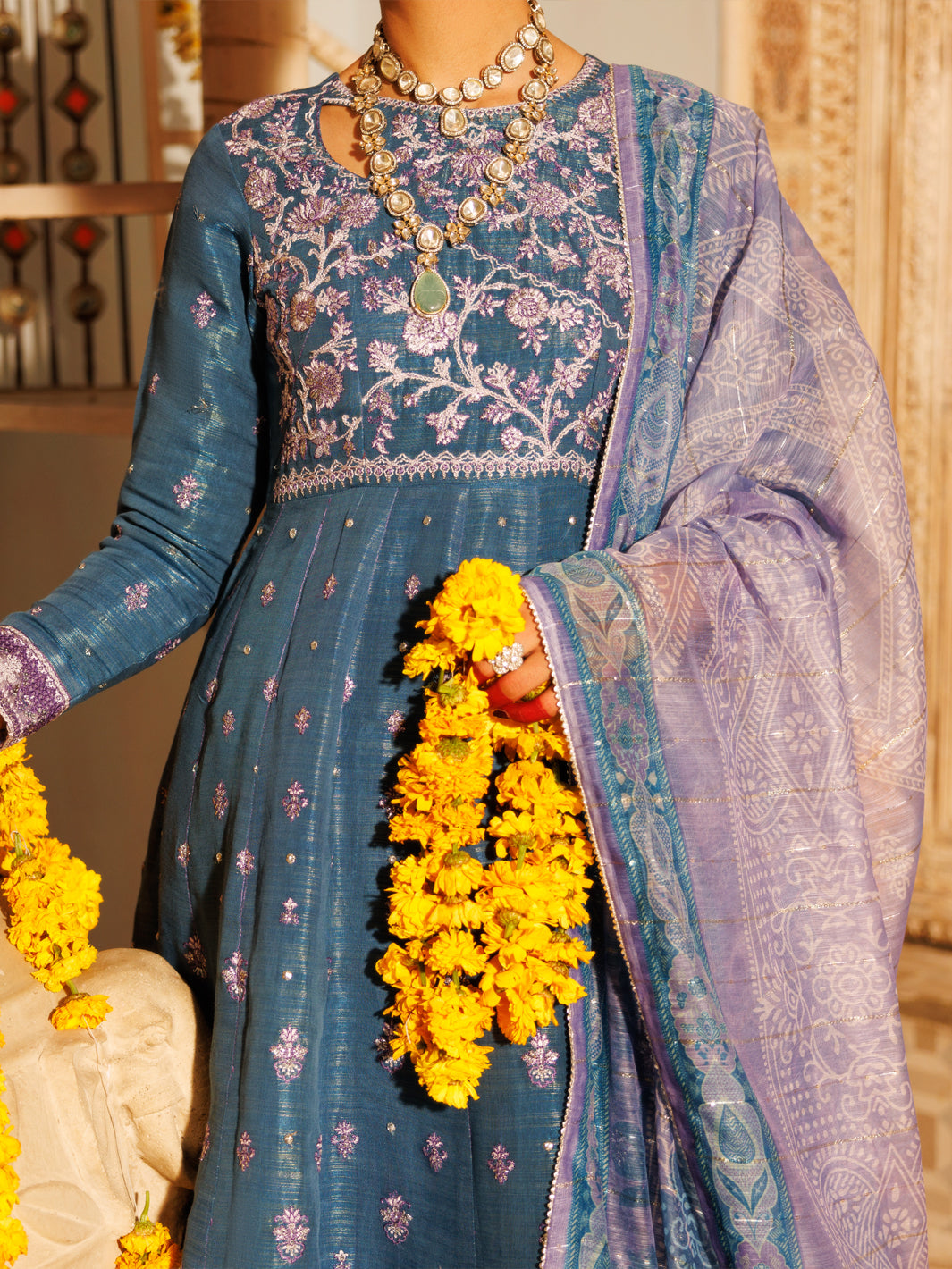 Ice Blue Mesuri Net Formal 3Pc Stitched - AL-3PS-LS-552