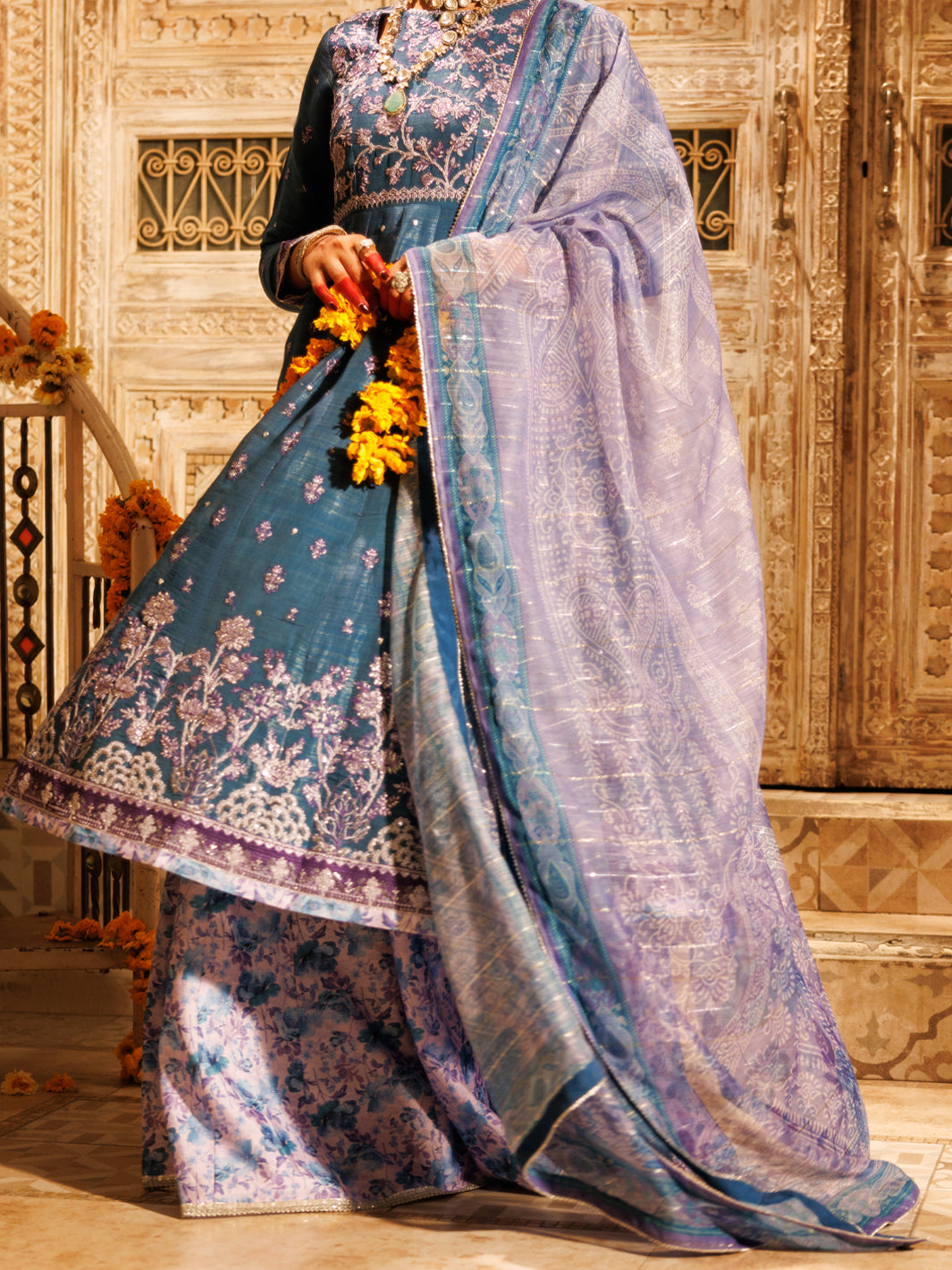 Ice Blue Mesuri Net Formal 3Pc Stitched - AL-3PS-LS-552