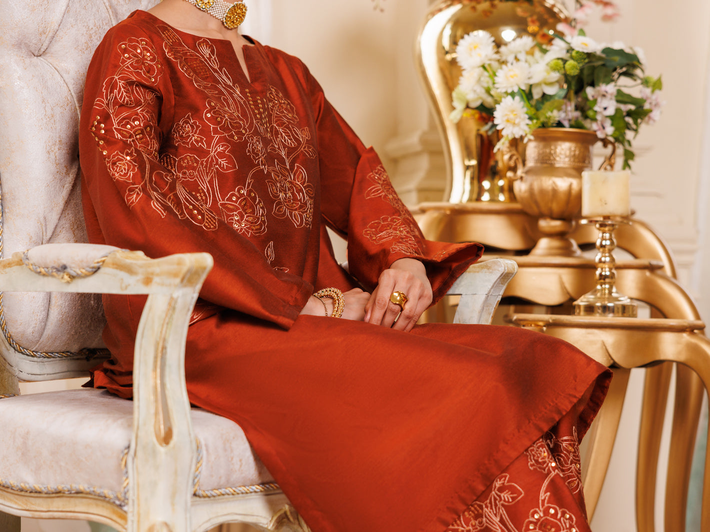 Rust Raw Silk Formal 2Pc Stitched - AL-LS-LKS-538