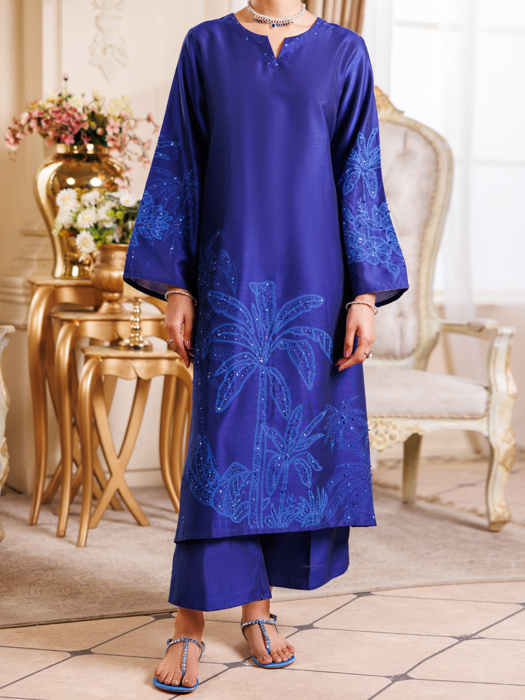Blue Poly-Rayon Formal 2Pc Stitched - AL-LS-LKS-539