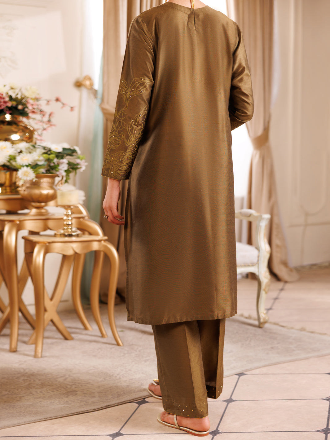 Mehndi Green Raw Silk Formal 2Pc Stitched - AL-LS-LKS-540