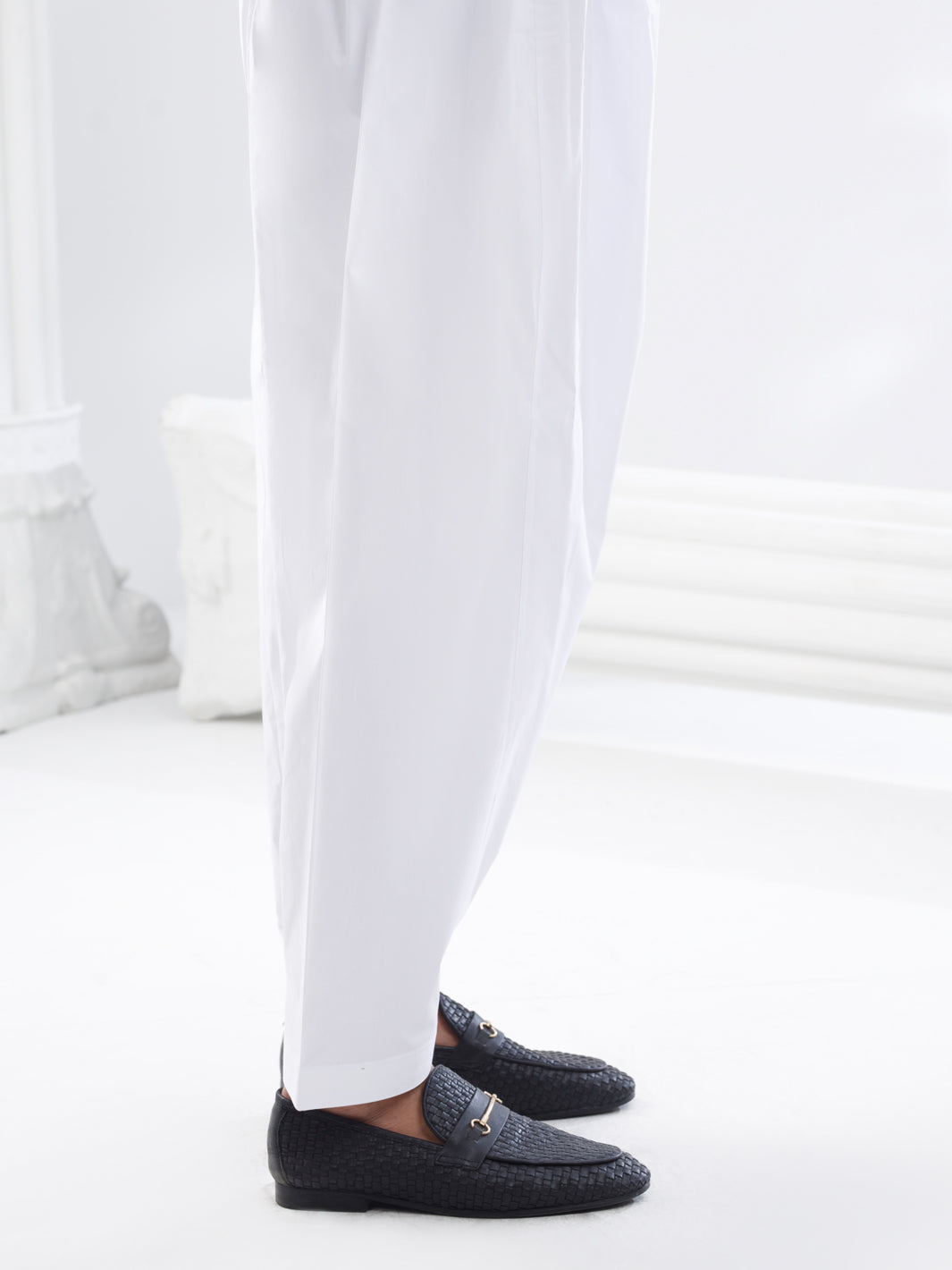 White Cotton Silk Shalwar - AL-MS-CS-1001-R1