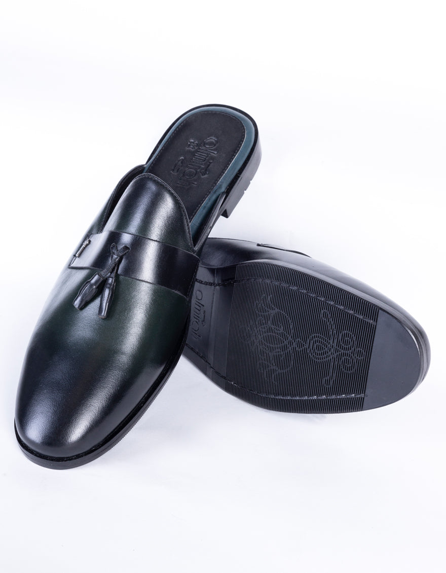 Dark Green Leather Slip-On - AL-MSHO-039 - Almirah Online