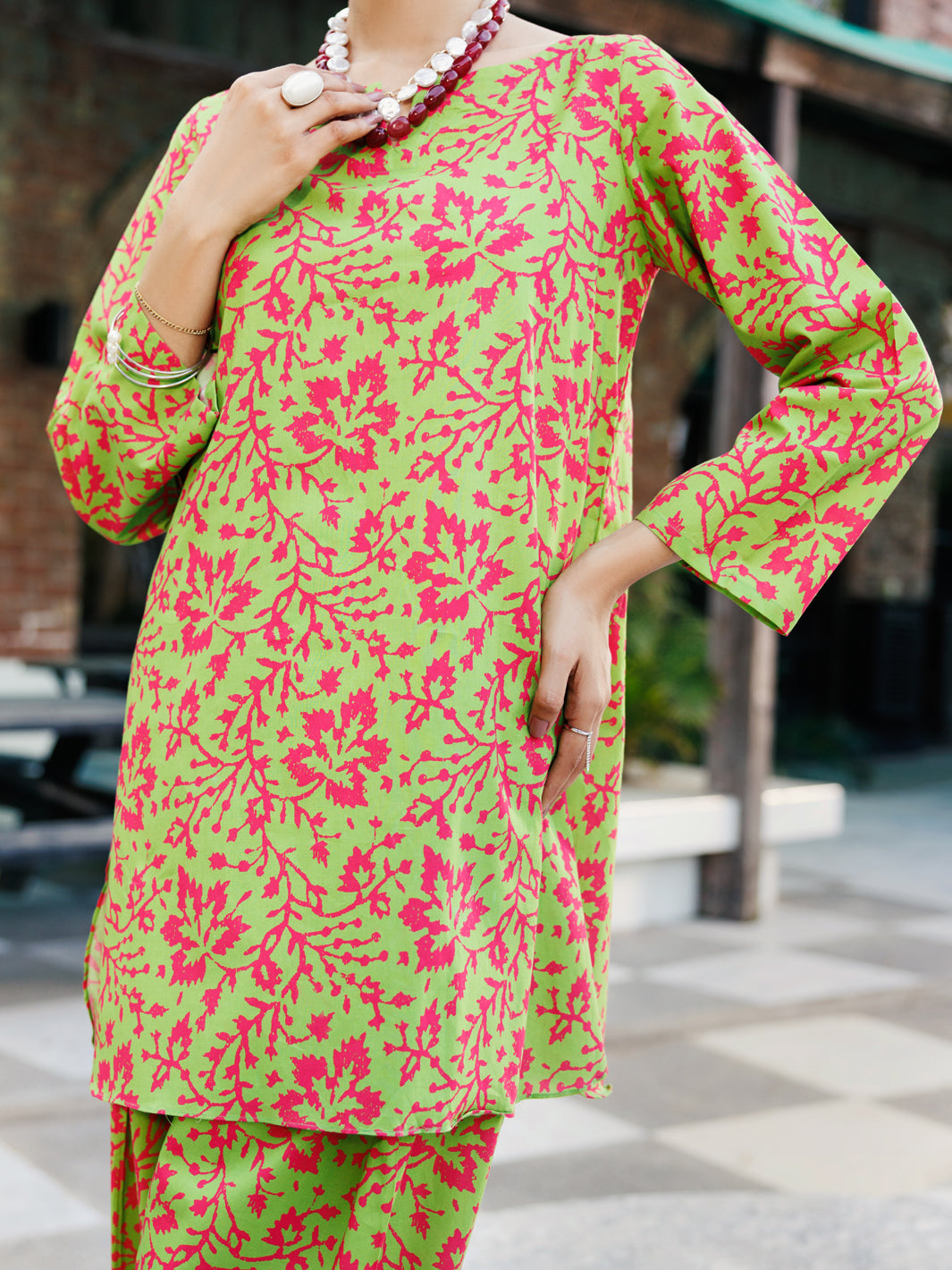 Mehndi Green Lawn Co-ord Set - ALP-2PS-SLKS-2232