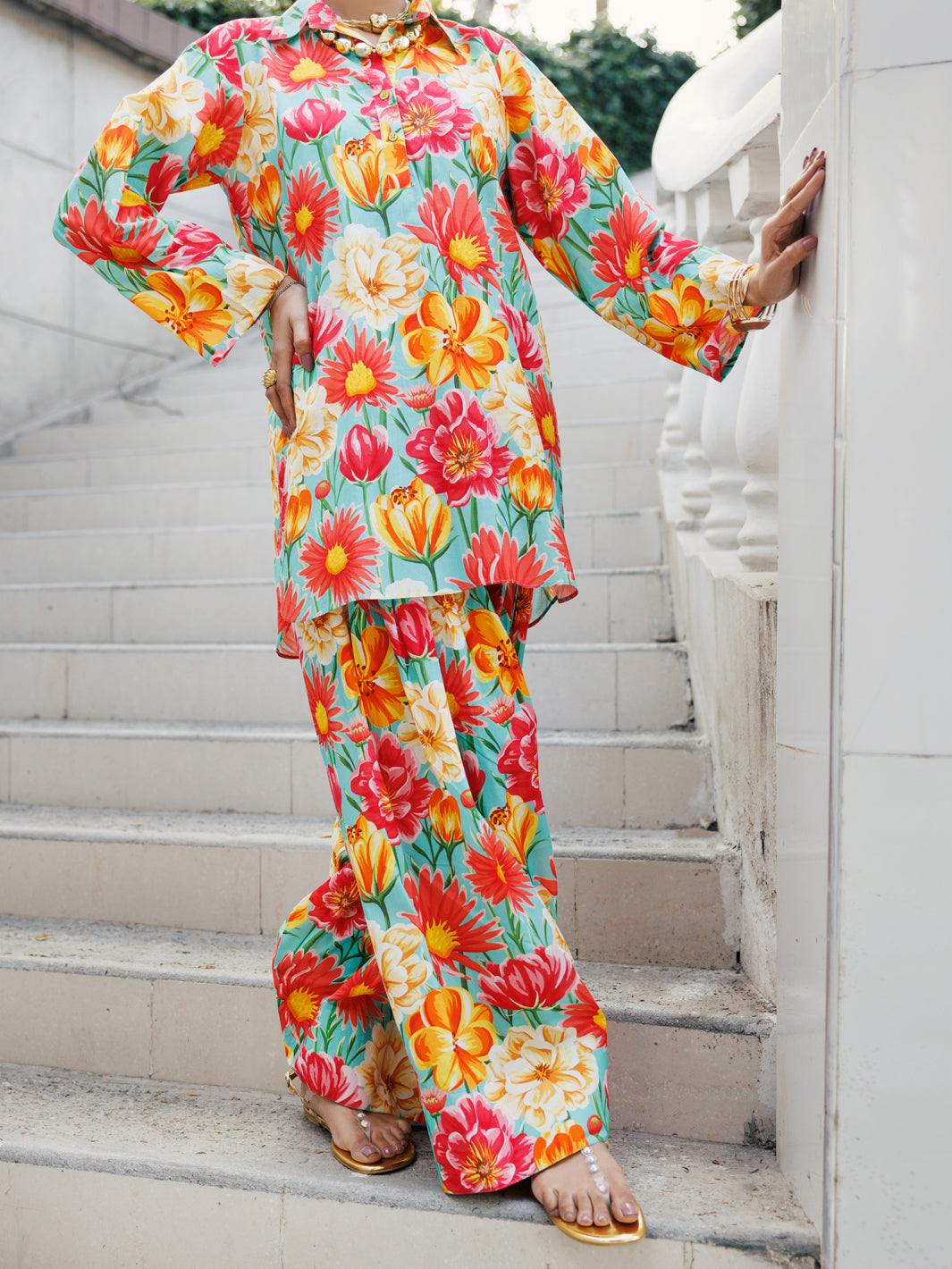 Multicolor Lawn Co-ord Set - ALP-2PS-SLKS-2235