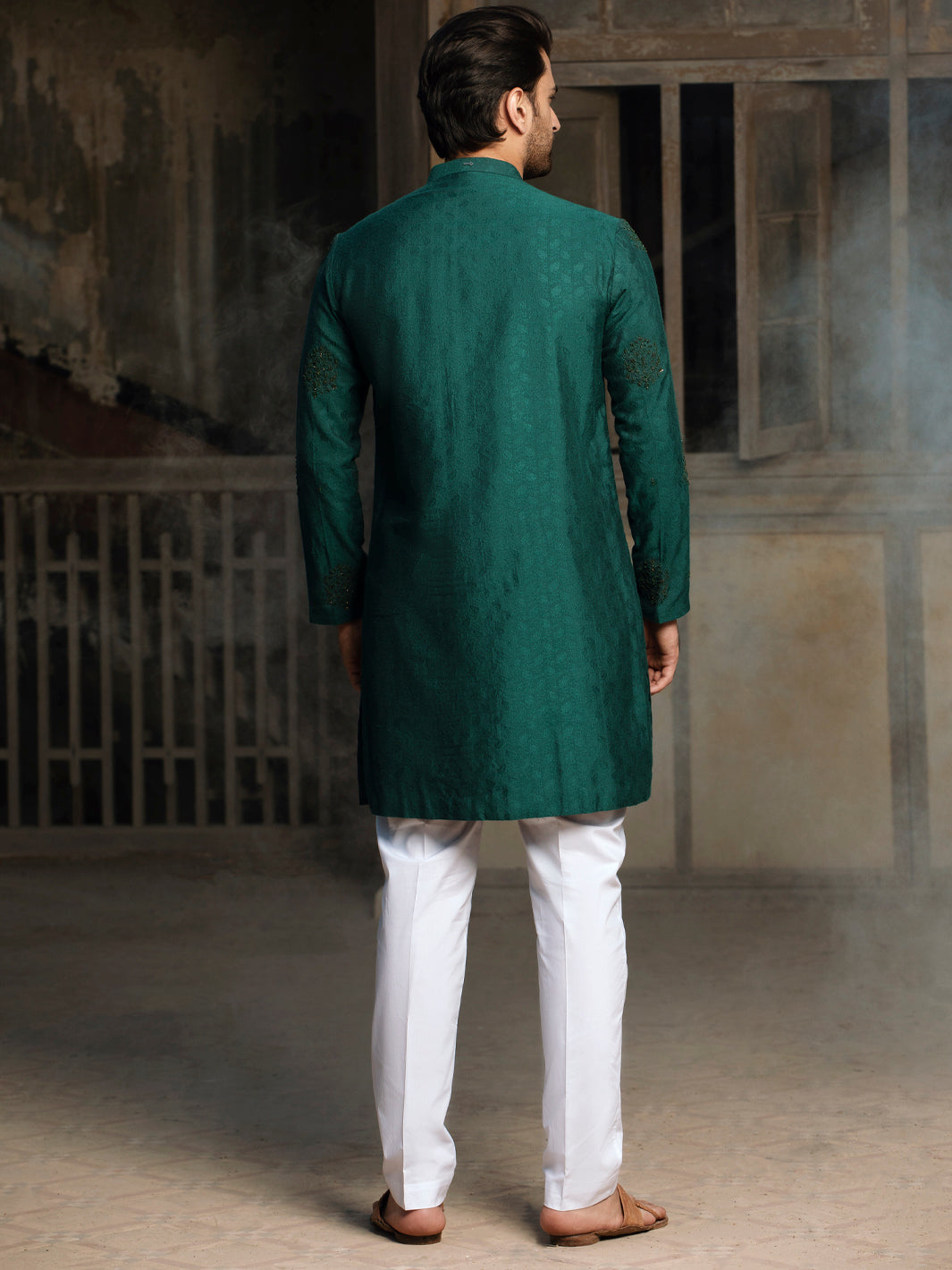 Emerald Green Blended Formal Kurta - AL-K-SP-043