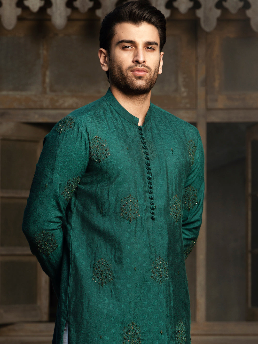 Emerald Green Blended Formal Kurta - AL-K-SP-043