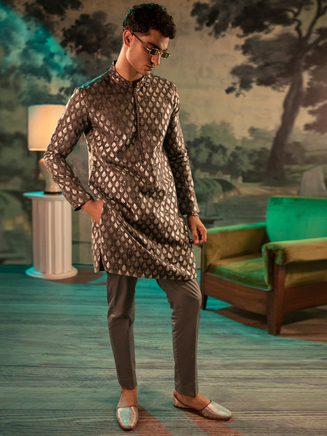 Grey Blended Formal Kurta - AL-K-SP-050