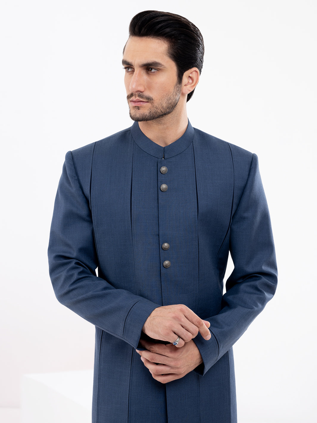 Dark Blue Blended Men Sherwani - AL-SW-149