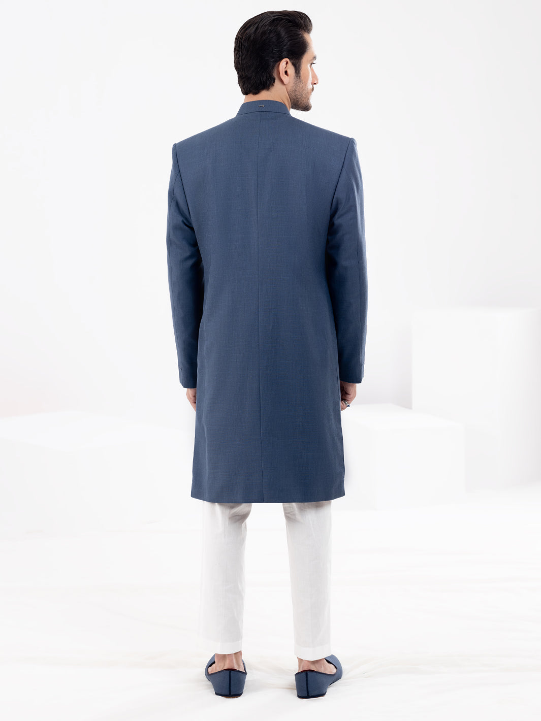 Dark Blue Blended Men Sherwani - AL-SW-149