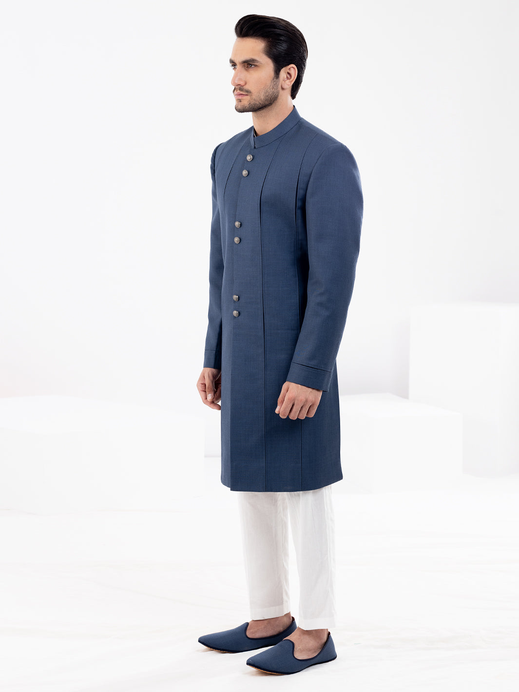 Dark Blue Blended Men Sherwani - AL-SW-149