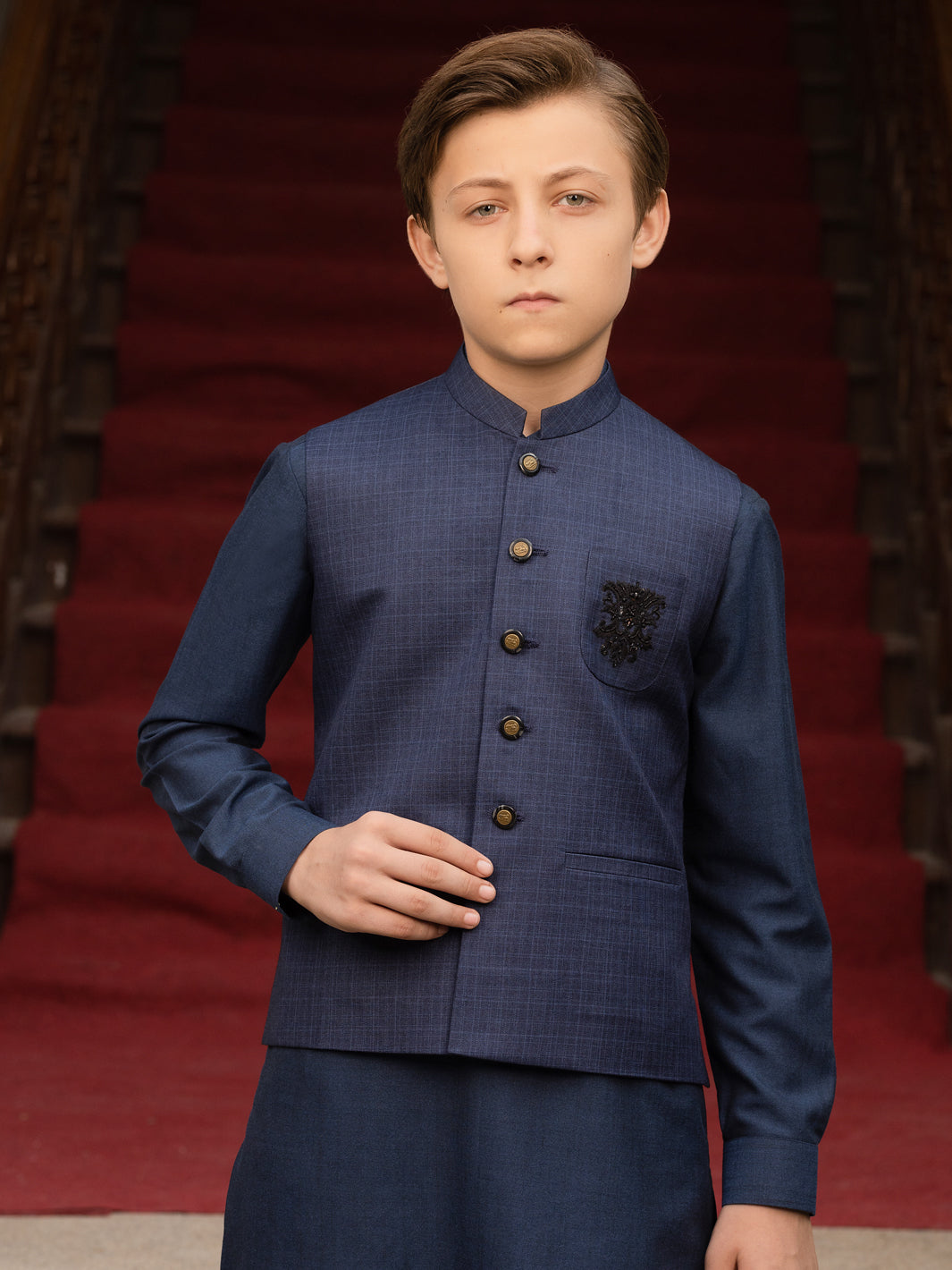 Dark Blue Blended Boy Waistcoat - ALT-WC-010C