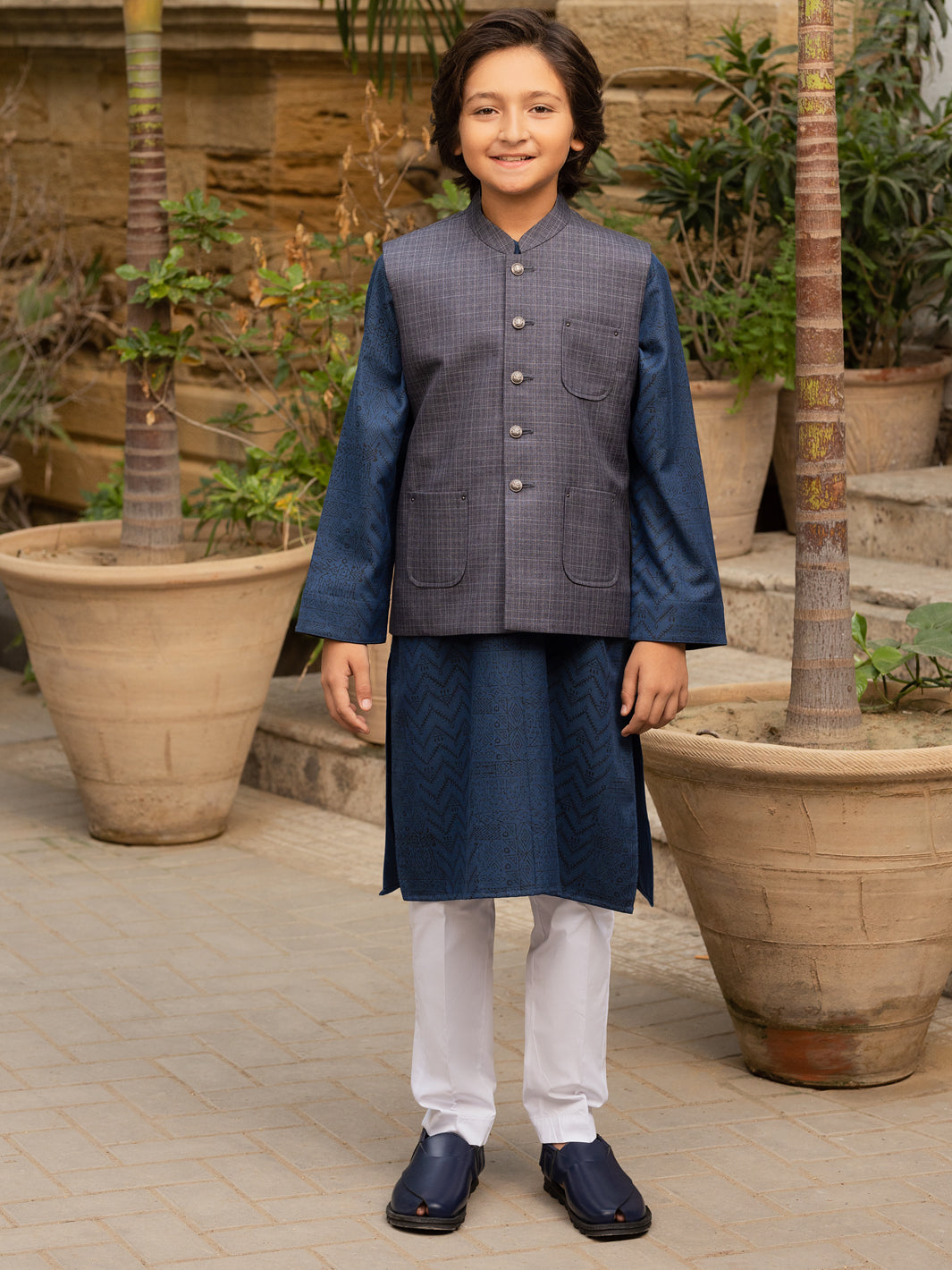 Blue-Grey Blended Boy Waistcoat - ALT-WC-011B