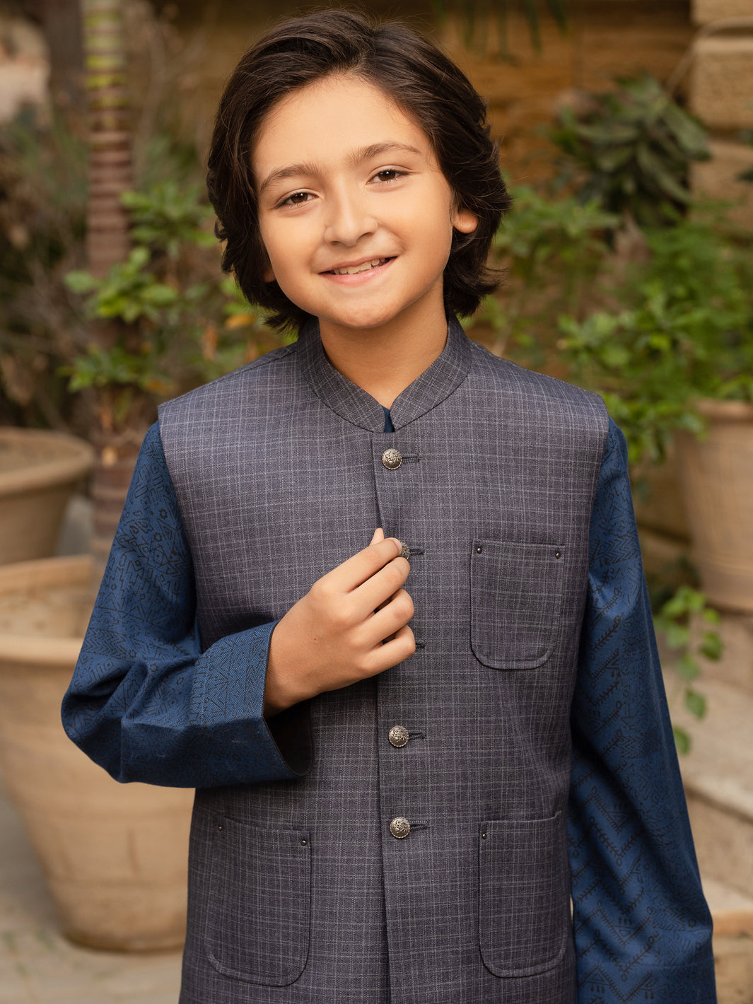 Blue-Grey Blended Boy Waistcoat - ALT-WC-011B