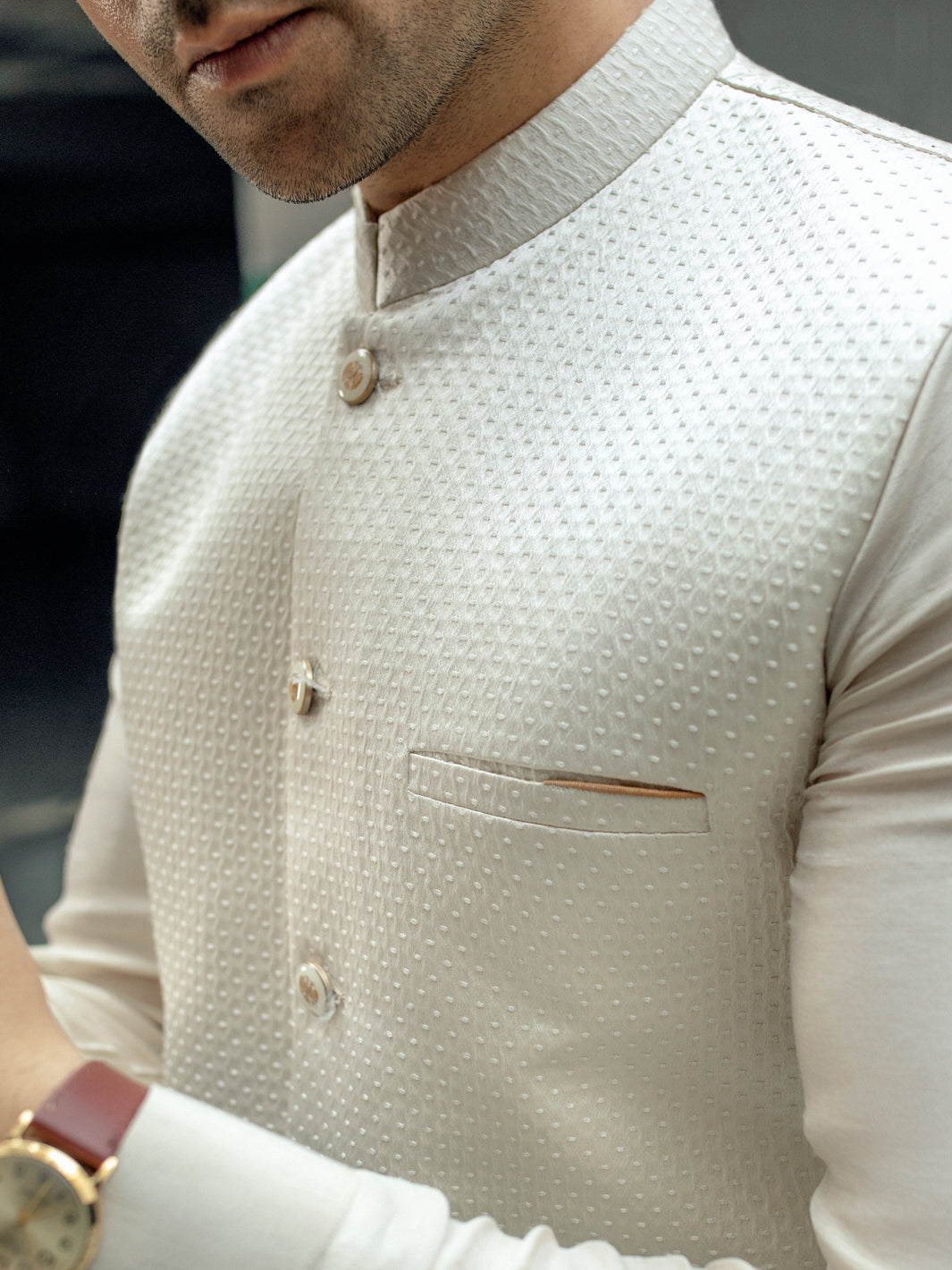 Off White Blended Waistcoat - AL-WC-505