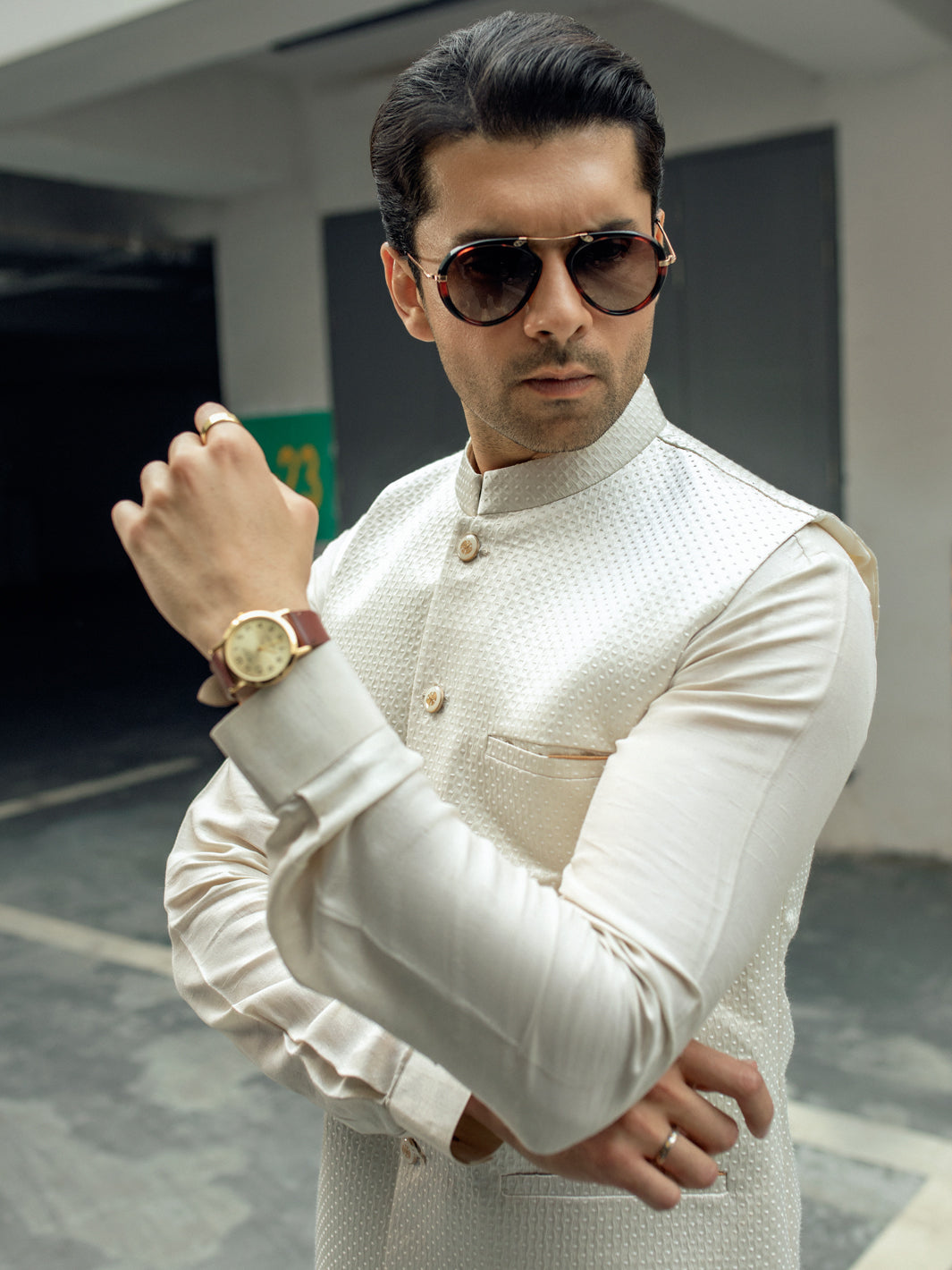 Off White Blended Waistcoat - AL-WC-505