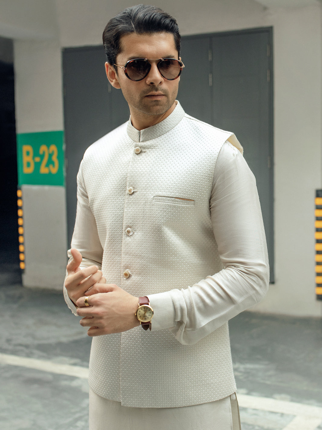 Off White Blended Waistcoat - AL-WC-505