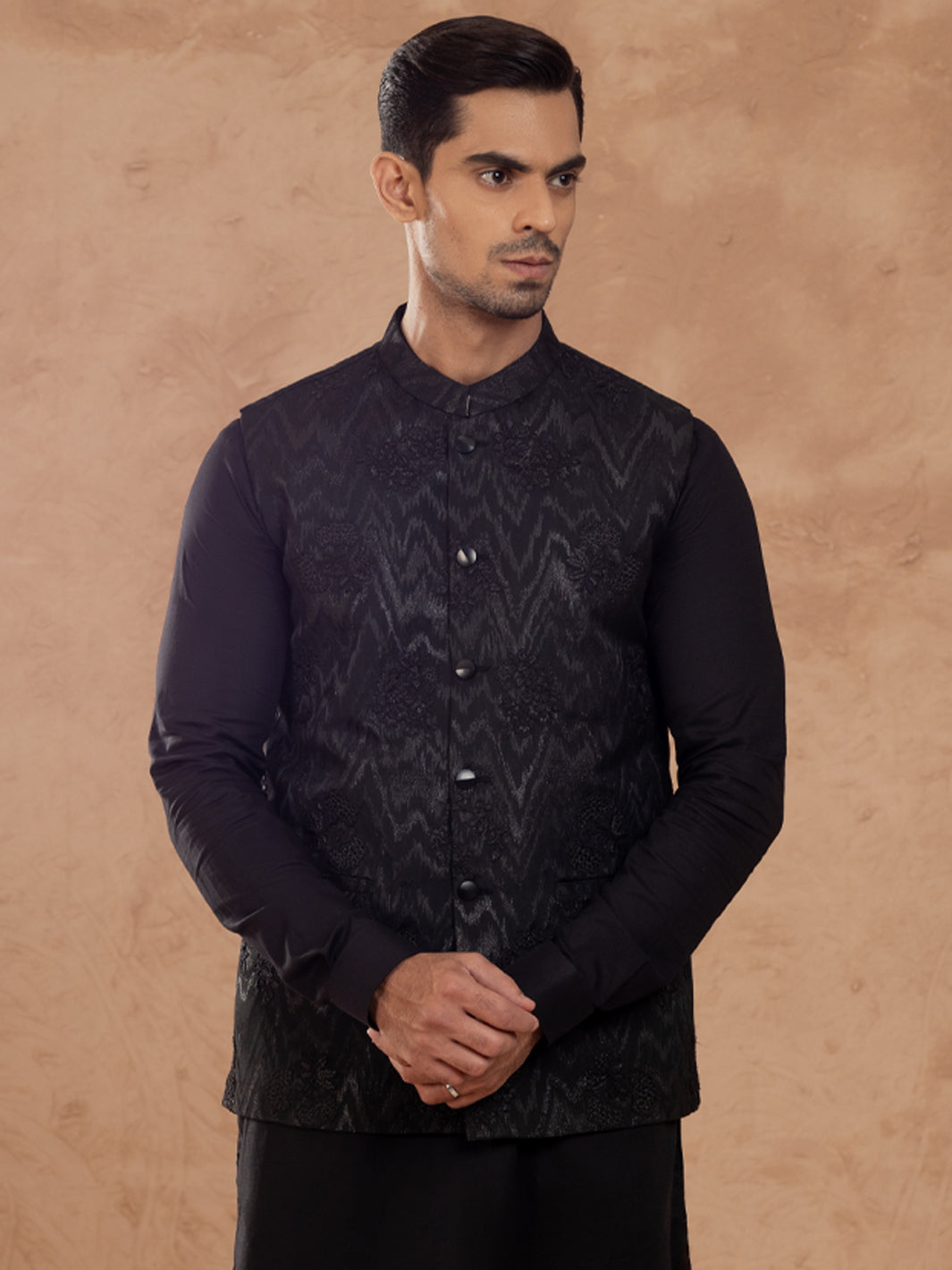 Black Blended Waistcoat - AL-WC-551 - Almirah Online