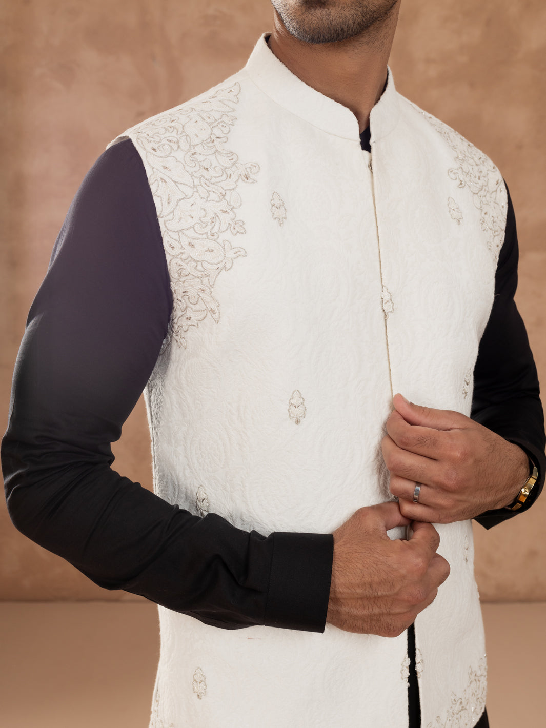 White Blended Waistcoat - AL-WC-552 - Almirah Online