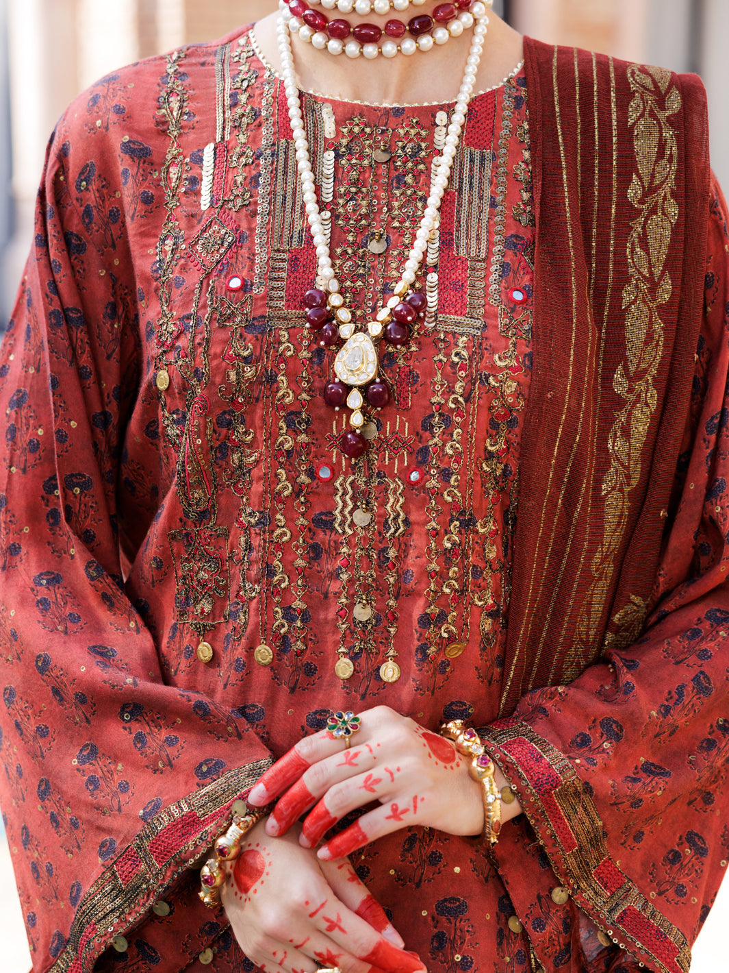 Maroon Maple Silk 3 Piece Formal Stitched - AL-3PS-LS-435 - Almirah Online