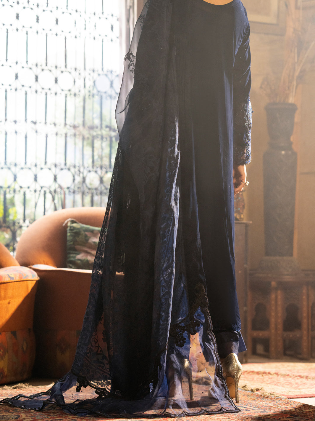 Dark Blue Velvet 3Pc Formal Stitched - AL-3PS-LS-444